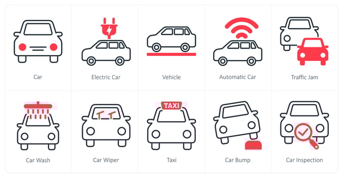 A set of 10 Car icons as car, electric car, vehicle vector