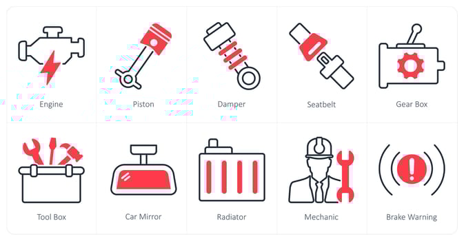 A set of 10 Car icons as engine, piston, damper vector