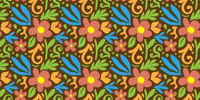 Colorful flower seamless pattern illustration. Children style floral doodle background, funny basic nature shapes wallpaper. vector