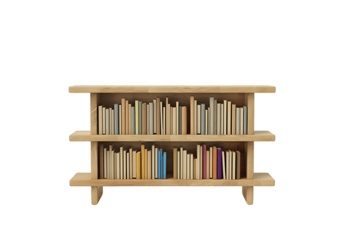 Wooden bookshelf with colorful books. Isolated on transparent background png