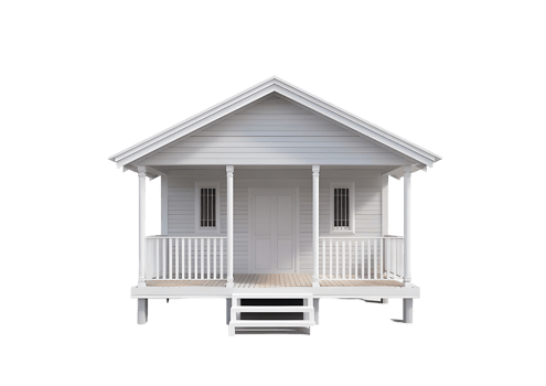 White house with porch and stairs. Isolated on transparent background png