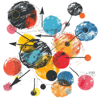 Scribbled arrow and circles isolated on transparent background png