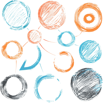 Scribbled arrow and circles isolated on transparent background png