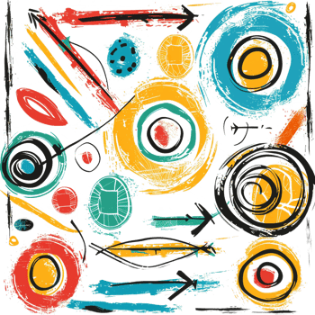 Scribbled arrow and circles isolated on transparent background png