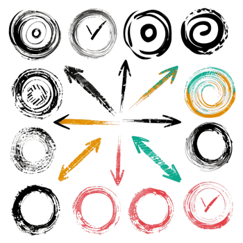 Scribbled arrow and circles isolated on transparent background png