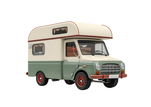 Vintage Camper Van with Pop Up Top. Isolated on transparent background png