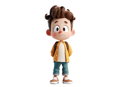 3D Cartoon Boy with Backpack. Isolated on transparent background png