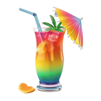 Rainbow Cocktail with Umbrella and Orange Slice on Transparent Background AI-Generativ png