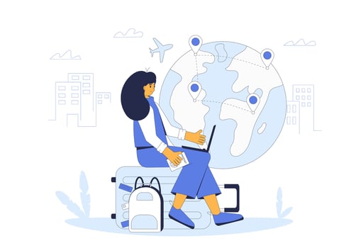 Buy tickets online. Digital nomad or freelance travel. illustration. vector