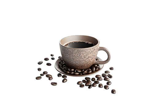 Cup of coffee with coffee beans. Isolated on transparent background png