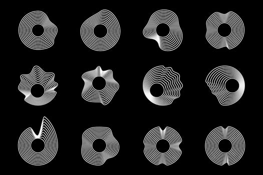 Abstract wavy shape sound equalizer speaker on black background. Linear fluid design vector