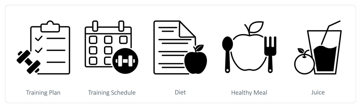 A set of 5 Sports and Fitness icons as training plan, training schedule vector