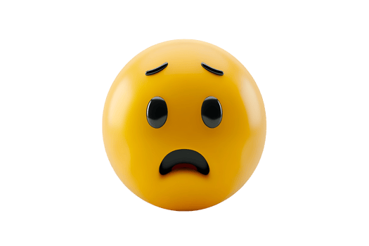 Worried Emoticon, Yellow, 3D Rendering. Isolated on transparent background png