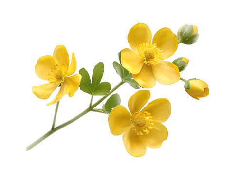 Yellow Flowers with Green Leaves. Isolated on transparent background png