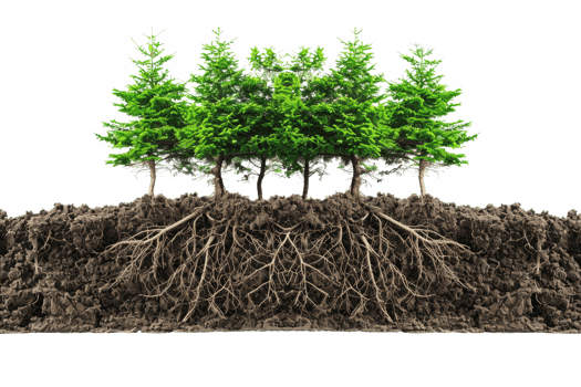 Forest Trees with Visible Roots in Soil png