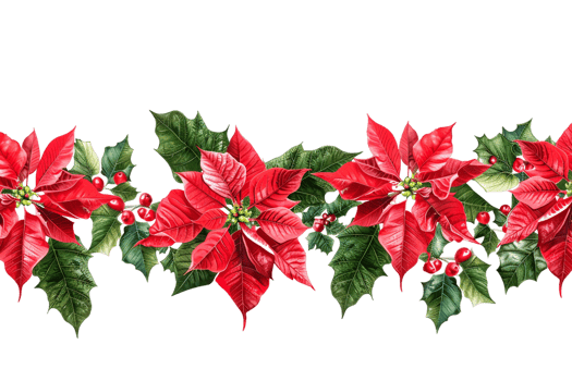 Seamless Tile of Christmas Poinsettias Border Isolated png