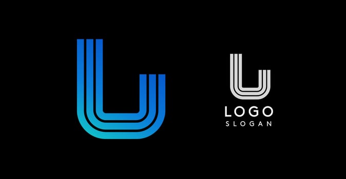 Minimalist logo featuring sleek blue lines forming letter U. Clean, modern design suitable for corporate branding, tech companies, professional business identities. illustration vector