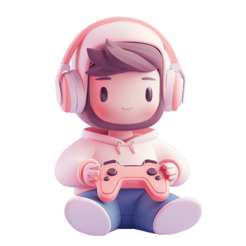 Gamer Avatar With Pink Headphones Plays Games png