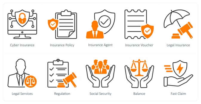 A set of 10 Mix icons as cyber insurance, insurance policy, insurance agent vector