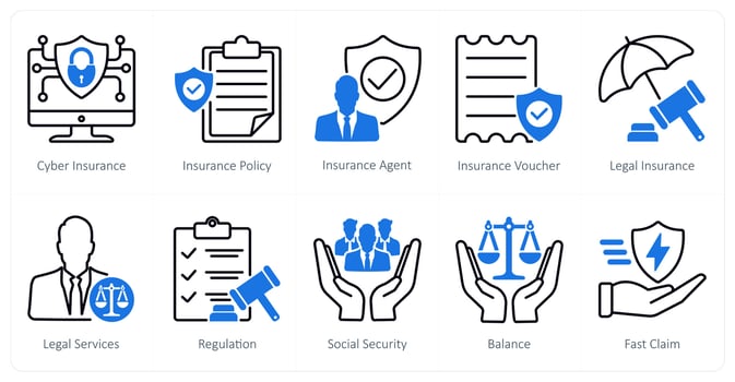 A set of 10 Mix icons as cyber insurance, insurance policy, insurance agent vector