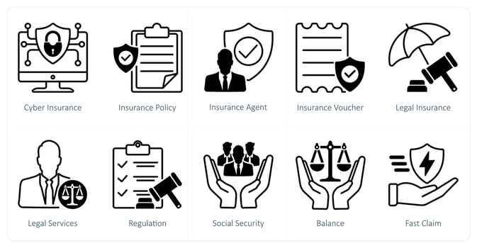 A set of 10 Mix icons as cyber insurance, insurance policy, insurance agent vector