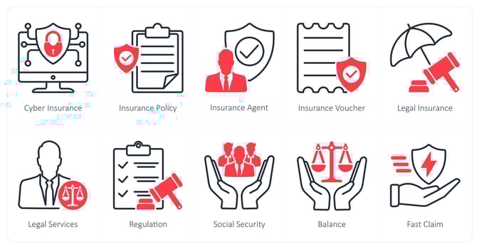 A set of 10 Mix icons as cyber insurance, insurance policy, insurance agent vector