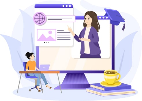 Online courses illustration. Illustrated online courses concept with woman on laptop. illustration vector
