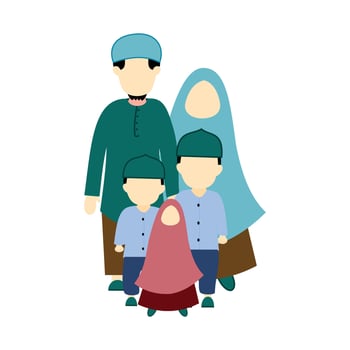 Illustration of a Muslim family in traditional clothes. Flat design. design element illustration of a happy family. Element design of a happy family that is warm and full of love vector