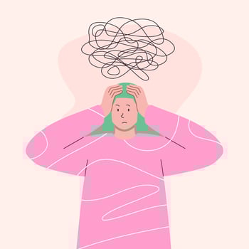 Woman in distress with chaotic lines overhead vector