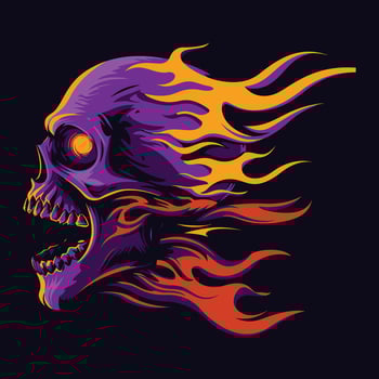 overheated fire skull illustration design facing sideways vector