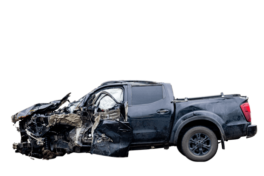 Car crash, Side view of new black pickup car get damaged by accident on the road. damaged cars after collision. isolated on transparent background, car crash bumper, File png