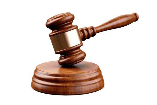 Judge's gavel hammer for adjudication isolated on transparent or white background, png