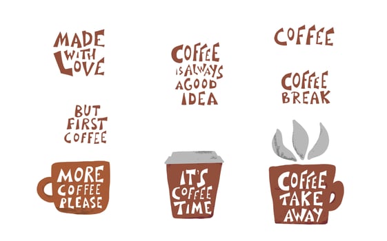 Coffee cups with quotes. illustration. vector