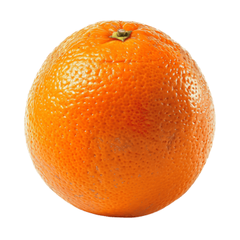 High-resolution image of a whole orange, showcasing its detailed skin texture and vibrant color, set against a black background. png