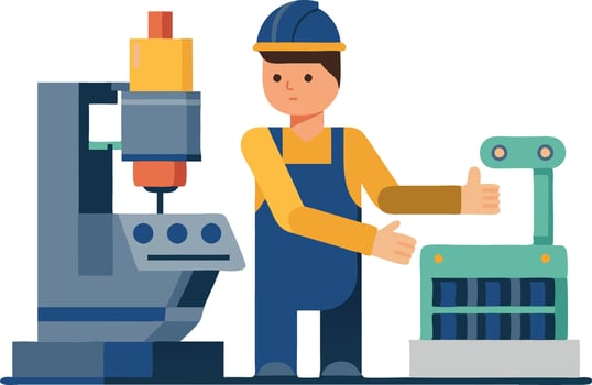 Factory worker operating industrial machinery vector