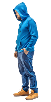 Man in Blue Hoodie and Sneakers Side View png