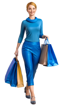 Cartoon Woman Shopping with Bags png