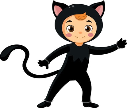 Kid dressed as a black cat for Halloween vector