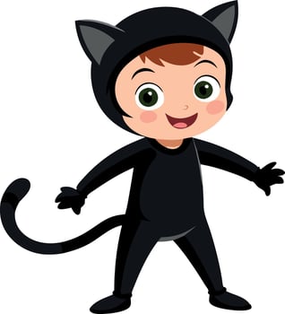 Kid dressed as a black cat for Halloween vector
