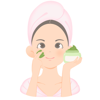 Illustration of girl applying face cream png