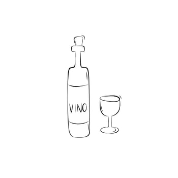 Sketch of a wine bottle with a glass. Simple illustration in doodle style vector