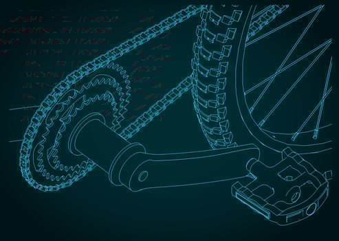 Bicycle chain, pedal and gears close-up vector