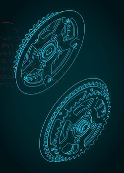 Crankset isometric technical drawings vector