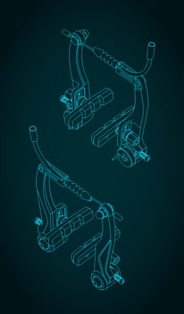 Bike v-brake isometric technical drawings vector
