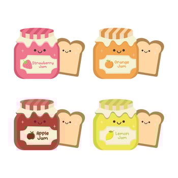 Set of hand drawn glass jars of different homemade jam vector