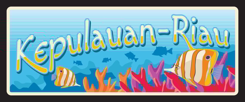 Kepulauan riau Indonesia, old travel plate vector