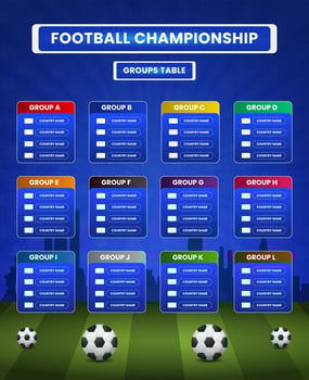 Groups table template world football championship on gradient abstract background vector