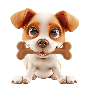 Cartoon Dog With Bone in Mouth Transparent Background png