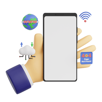 3d render hand gesture holding smartphone with white space screen for mockup with Network Browser concept. Transparent background illustration png