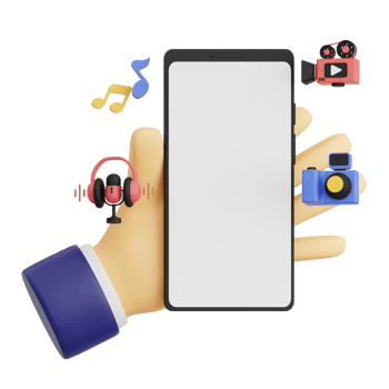 3d render hand gesture holding smartphone with white space screen for mockup with Entertainment concept. Transparent background illustration png